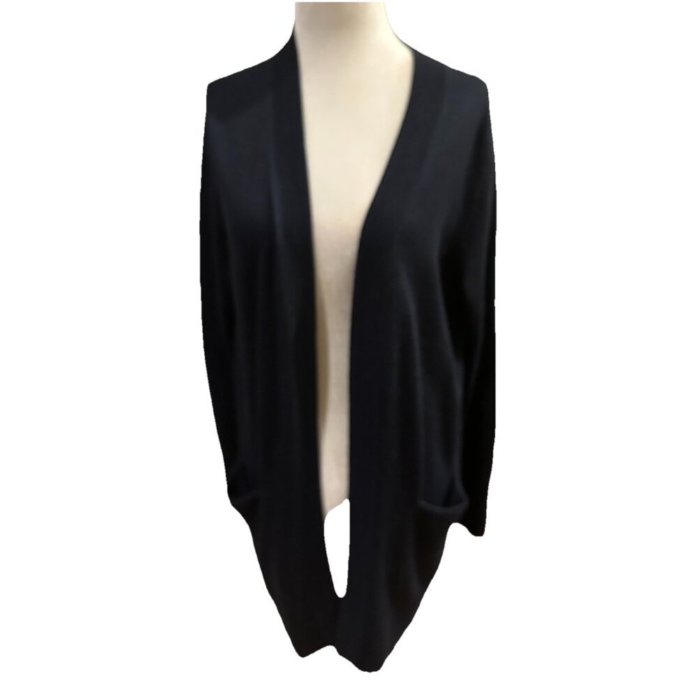 Nordstrom Women's S Cardigan Sweater Wool Blend Navy  Blue Pockets Open Front